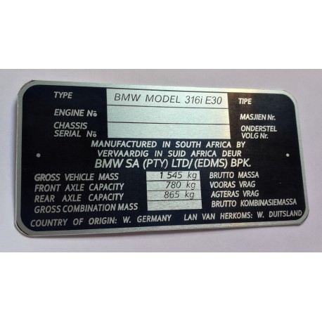 Replacement Vin Plate Identification Tag Data Plate for Suzuki YOUR OWN TEXT 
