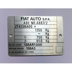 Typenschild Fiat 500 126 70 x 80 mm  new car identification plate