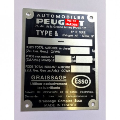 Peugeot vin plate