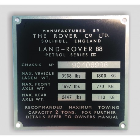 Plaque constructeur Land Rover 88